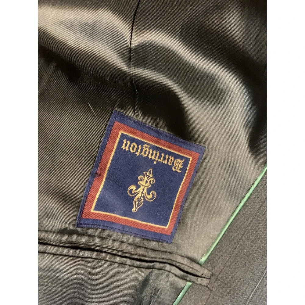 Vtg 80s Charcoal Gray Double Breast Sports Coat 46L Barrington Blue Pinstripe